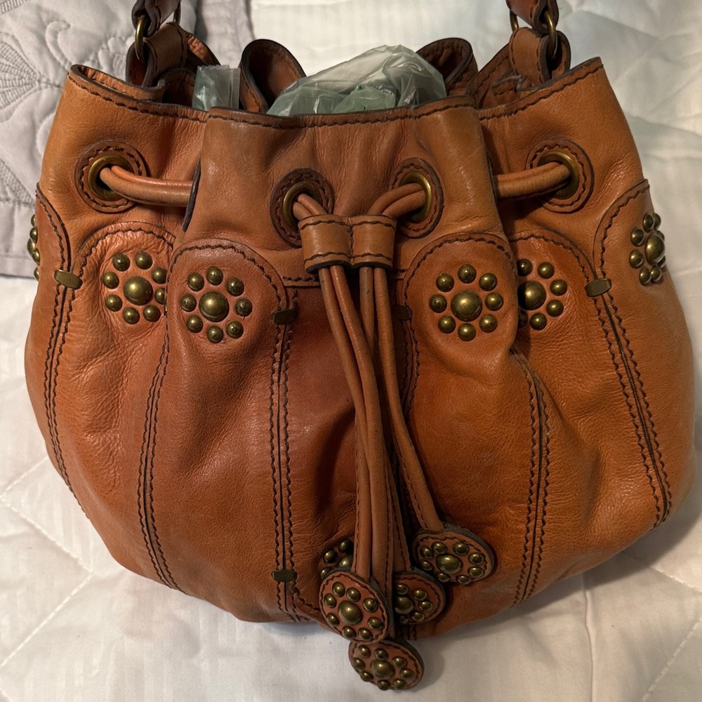 Elegant Lockhart Tan Leather Studded Shoulder Bag